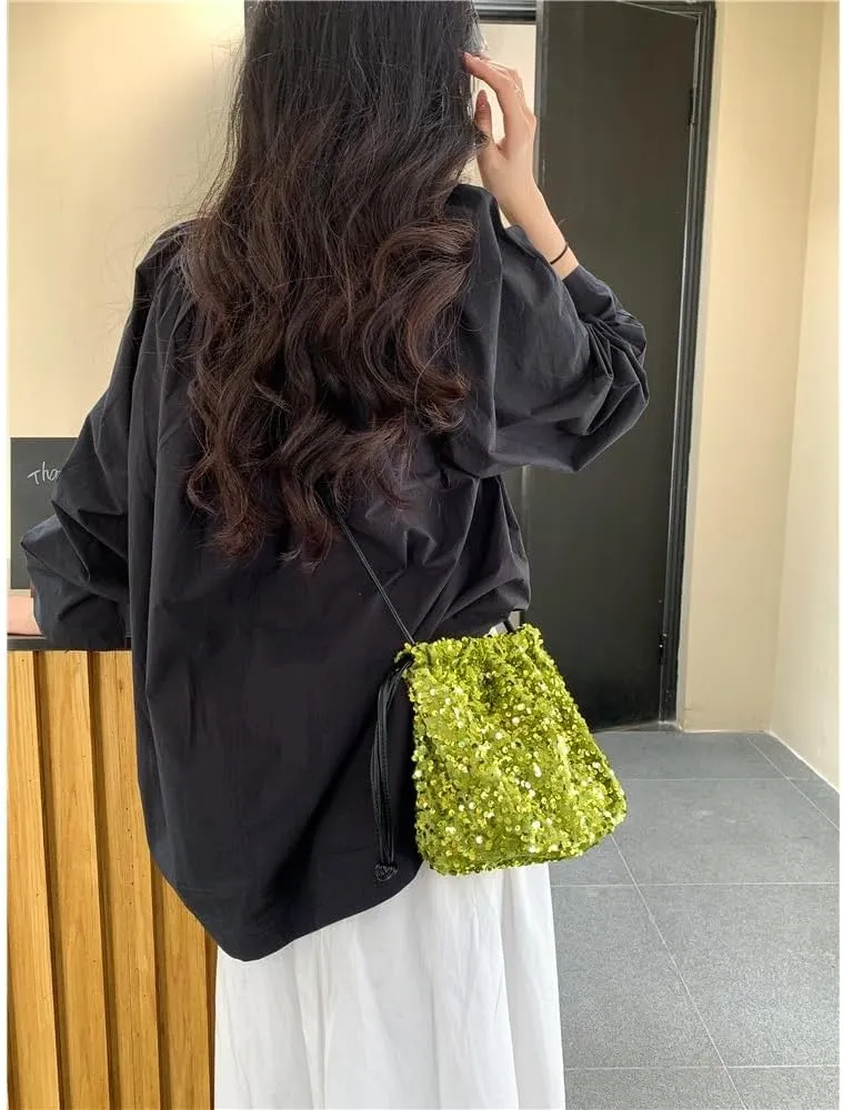 Drawstring Women Crossbody for Women Sequines Bucket Small Shoulder Fashion Purse
