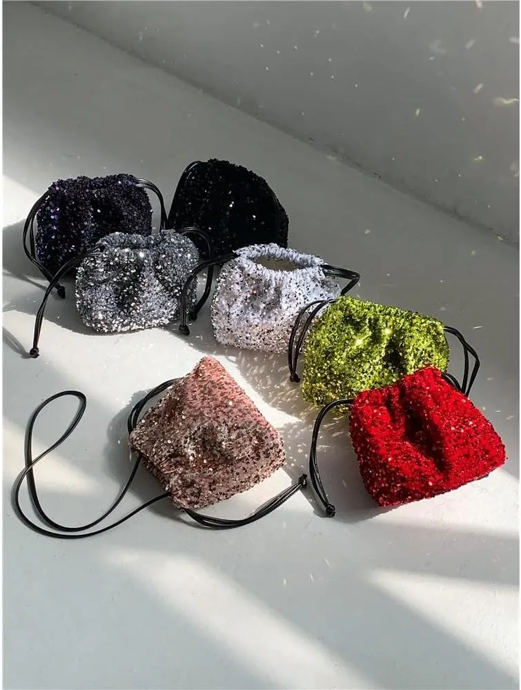 Drawstring Women Crossbody for Women Sequines Bucket Small Shoulder Fashion Purse