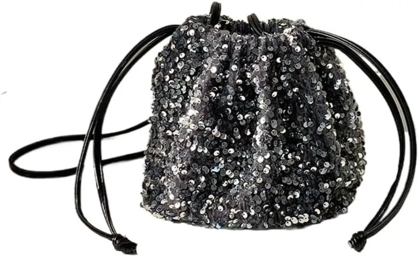Drawstring Women Crossbody for Women Sequines Bucket Small Shoulder Fashion Purse