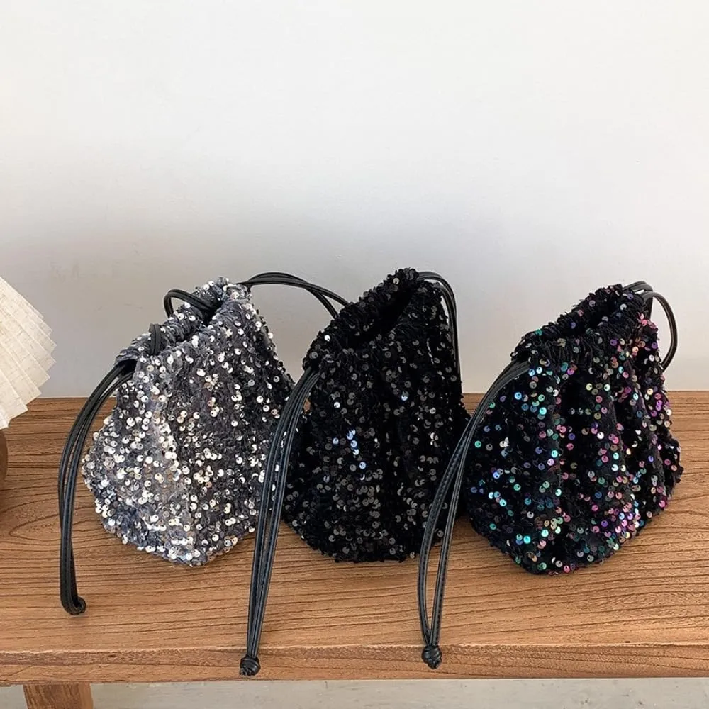 Drawstring Women Crossbody for Women Sequines Bucket Small Shoulder Fashion Purse