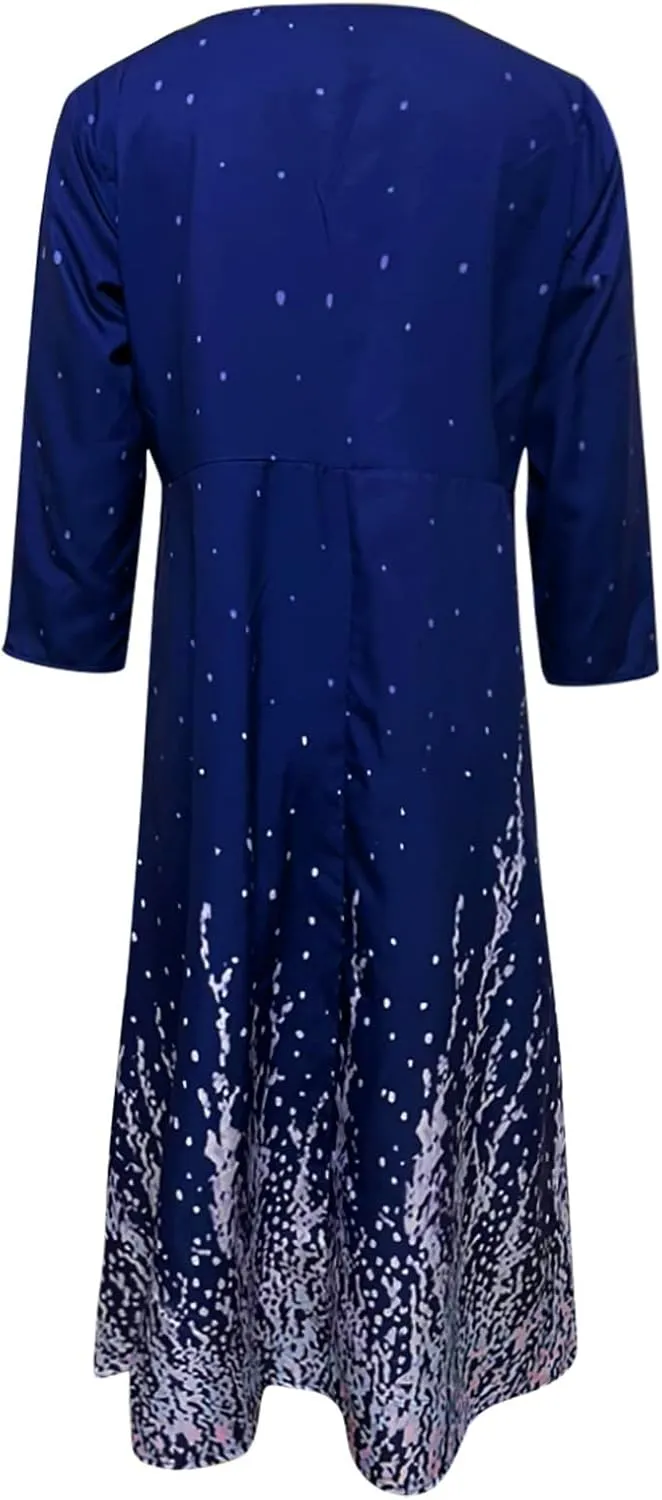 Dresses for Women 2024,Sexy V Neck Elegant Print Button Down Half Sleeve Plus Size Loose Smocked Summer midi Dress
