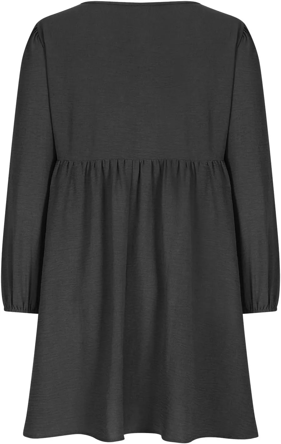 Dresses for Women Casual Fall Long Sleeve Smocked Scoop Neck Button Up Dress Empire Waist Pleated A-Line Mini Dresses