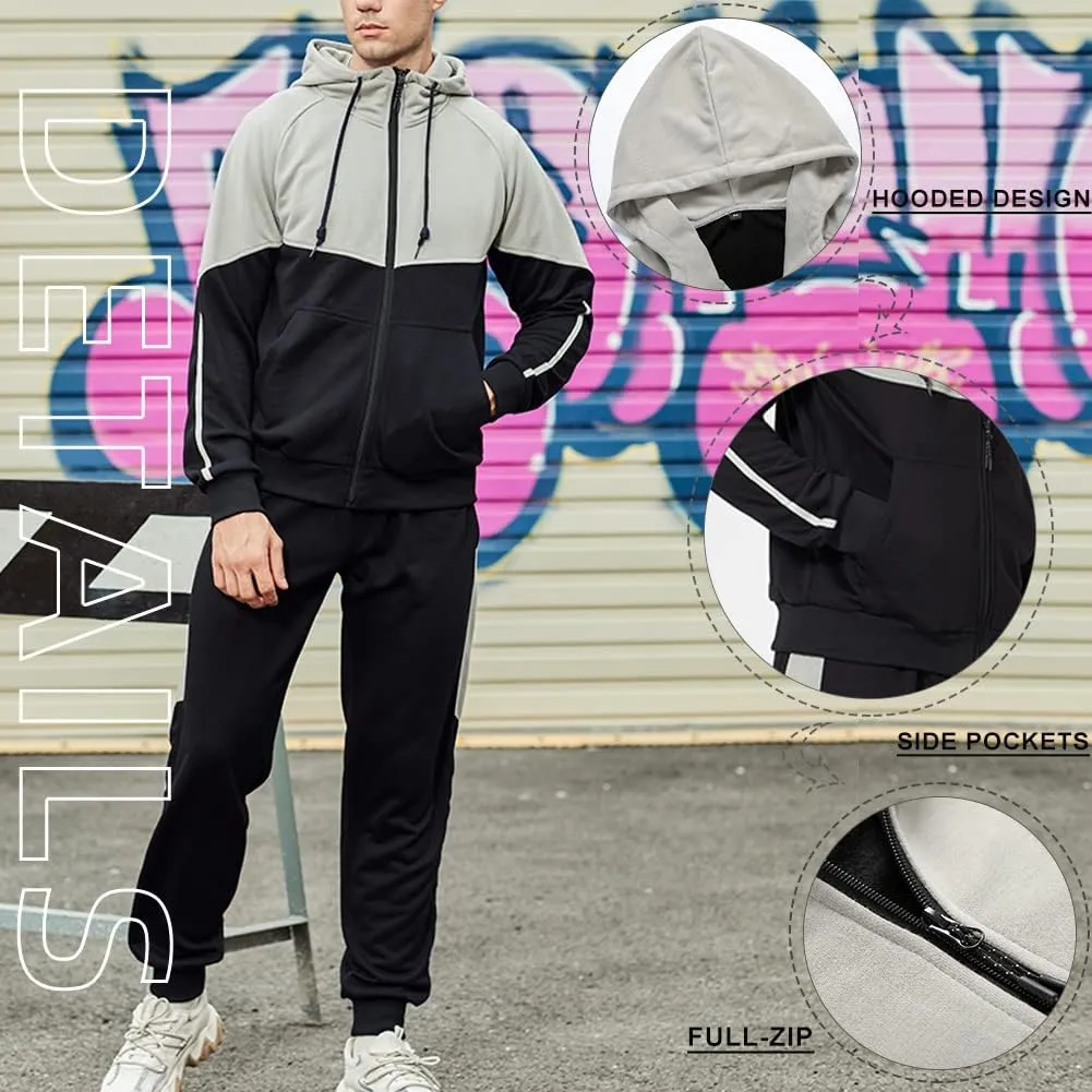 DUOFIER Men's Tracksuit Jogging Sweat Suits 2 Piece Casual Outfit Athletic Suit Set