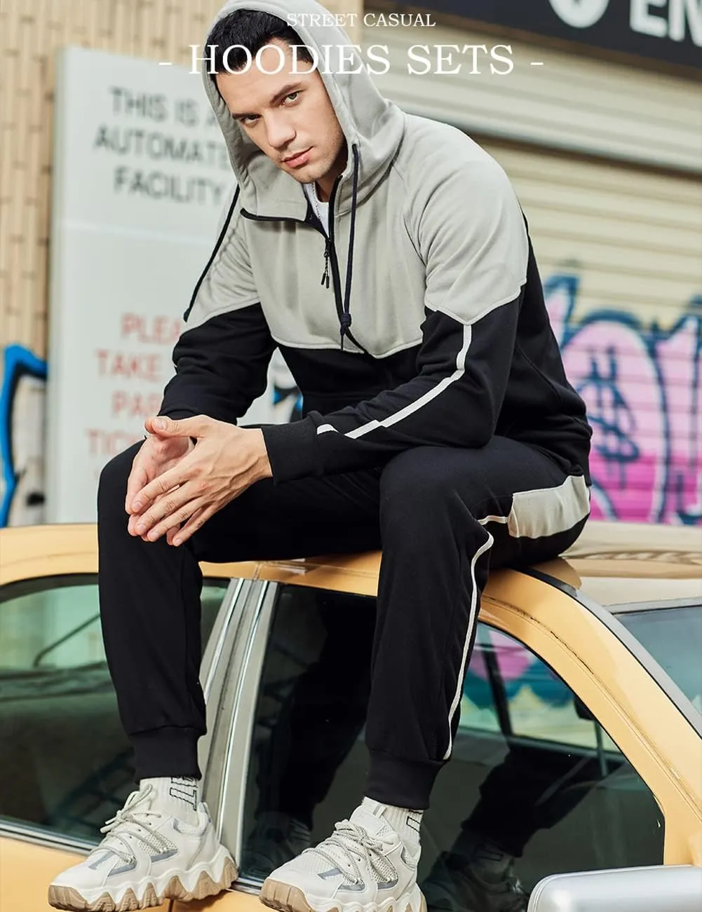DUOFIER Men's Tracksuit Jogging Sweat Suits 2 Piece Casual Outfit Athletic Suit Set