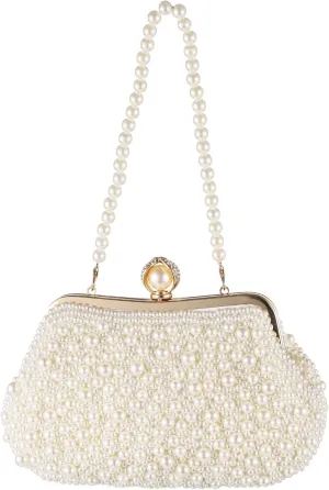 Elegant Pearl Evening Clutch Purse For Women, Shell-Shaped Handbag, Ideal For Weddings And Parties