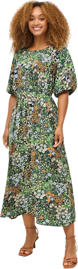 ellos Women's Plus Size Satin Keyhole Empire Midi Dress