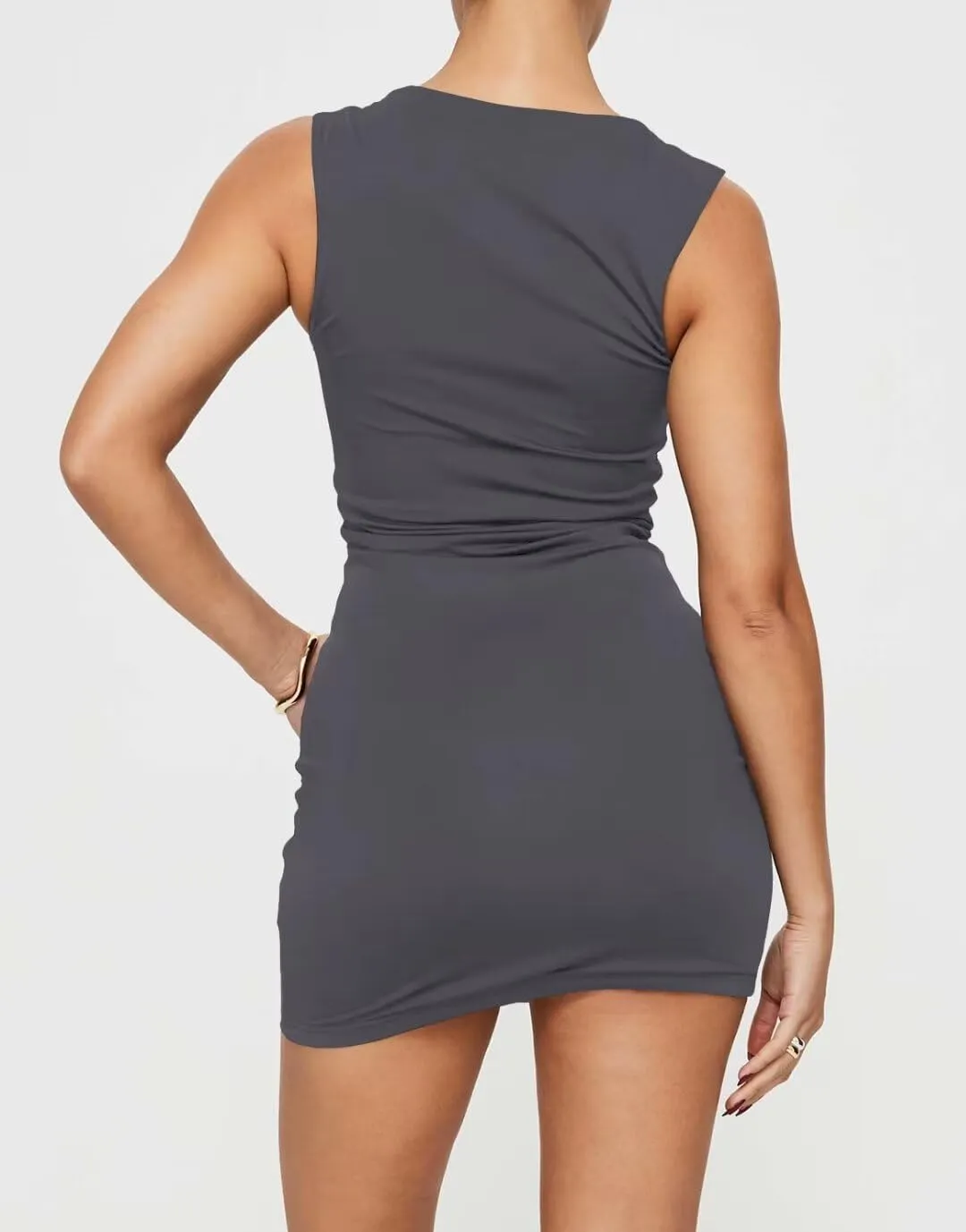 Ezbelle Women's Summer Dress Sexy Mini Tank Bodycon Dresses Square Neck Knit Double Trendy Clothes