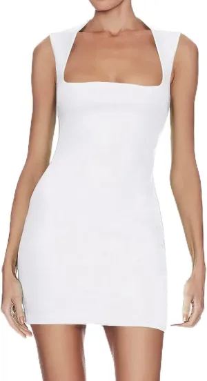 Ezbelle Women's Summer Dress Sexy Mini Tank Bodycon Dresses Square Neck Knit Double Trendy Clothes