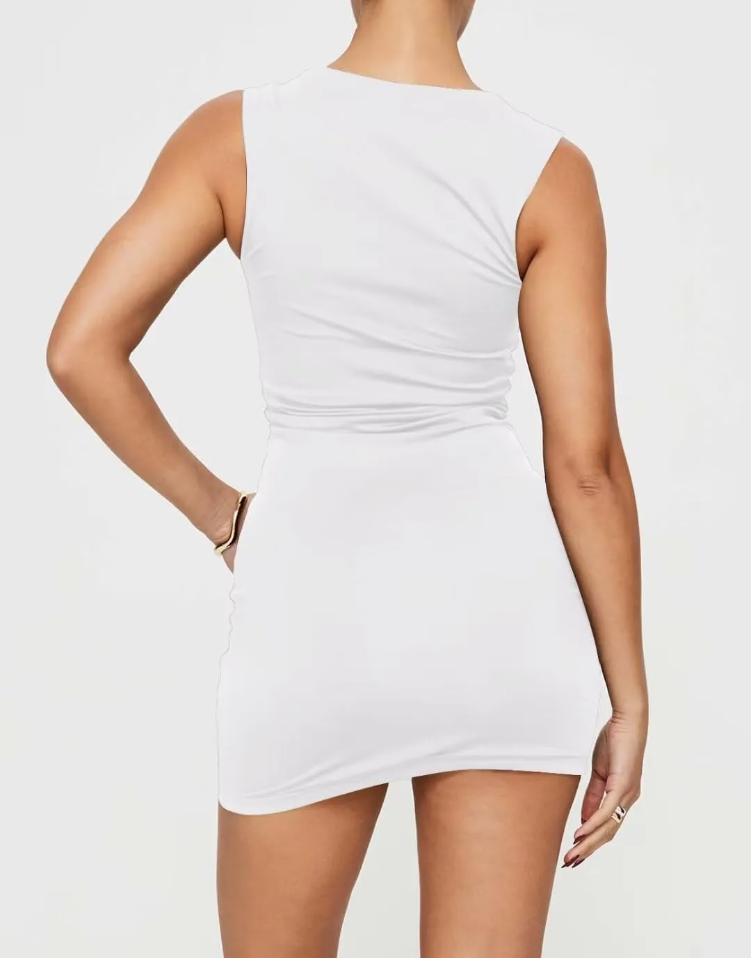 Ezbelle Women's Summer Dress Sexy Mini Tank Bodycon Dresses Square Neck Knit Double Trendy Clothes