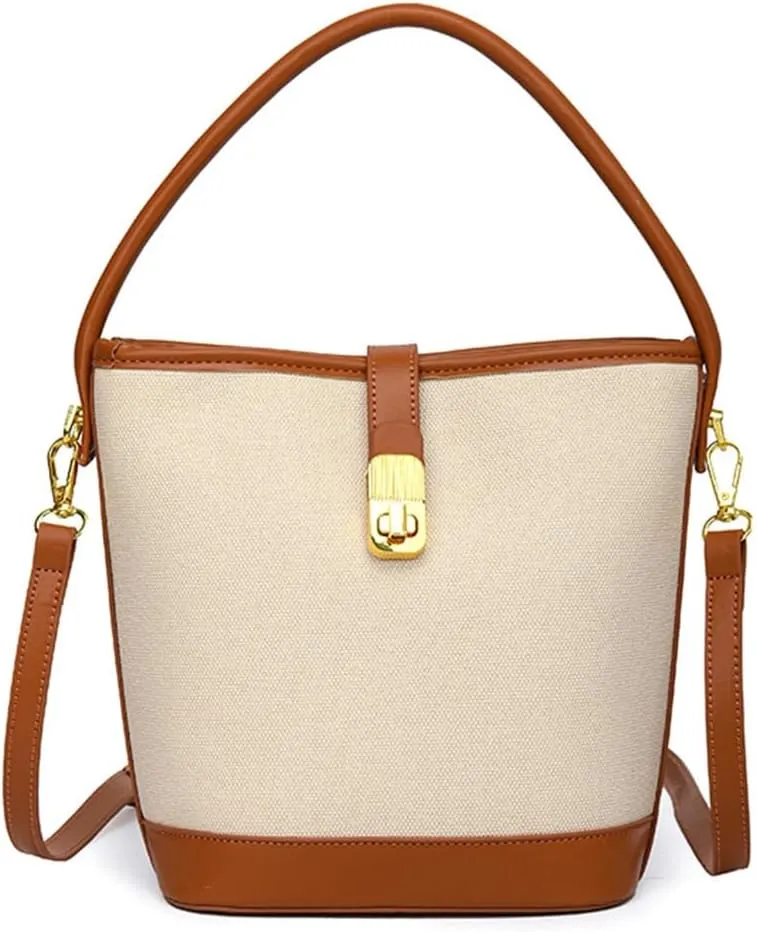 Fashion PU Leather Color Splicing Small Bucket Bag for Women Crossbody Shoulder Handbag Purse with Adjustable Strap