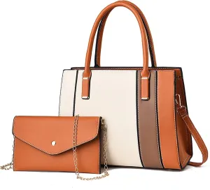 Fashion Simple Leather Splice Tote Bags Women's Contrast Color Hand Bag Patchwork Cross-Body Commuter Bag