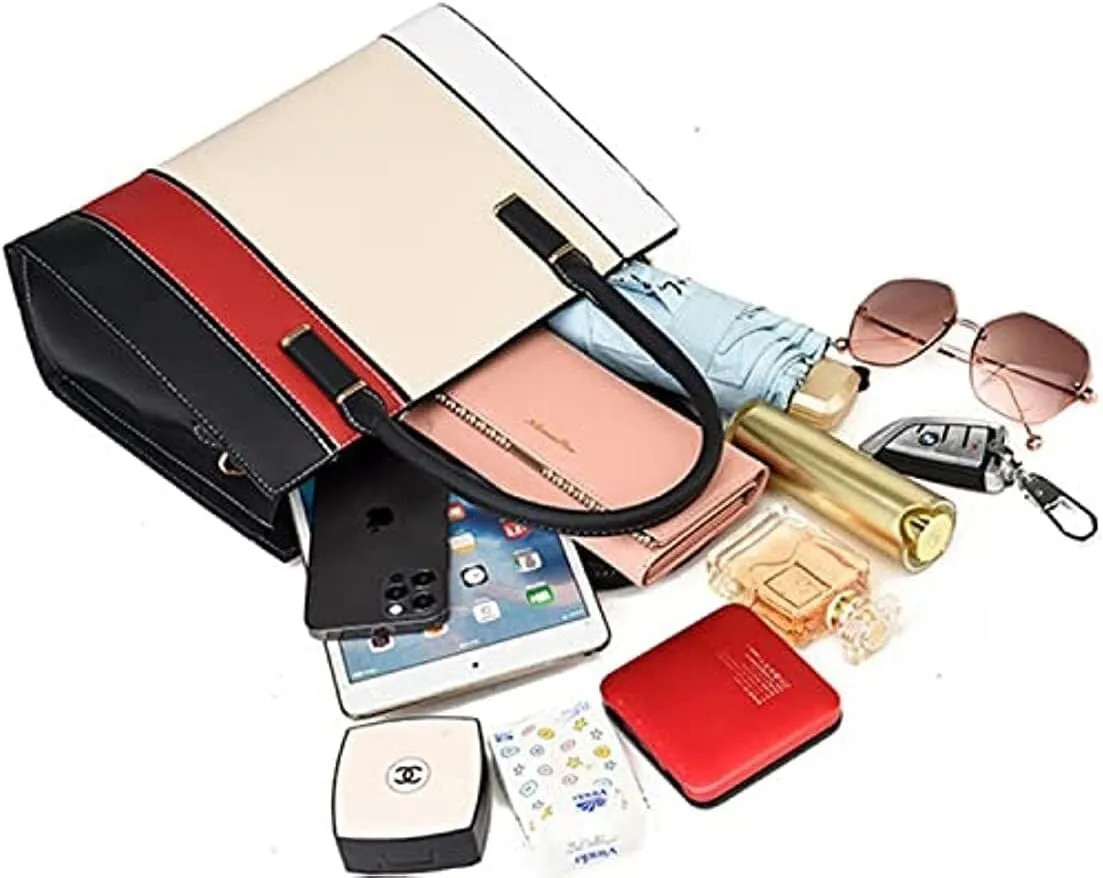 Fashion Simple Leather Splice Tote Bags Women's Contrast Color Hand Bag Patchwork Cross-Body Commuter Bag