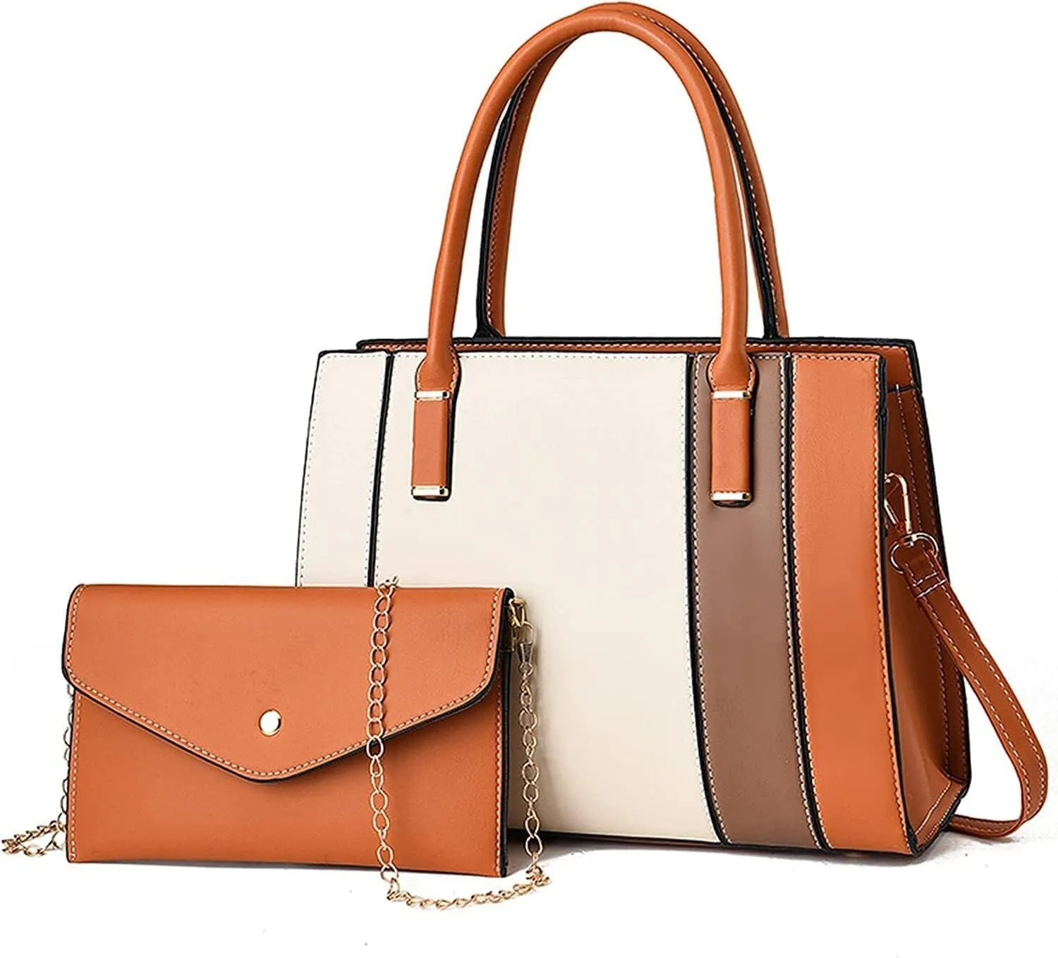 Fashion Simple Leather Splice Tote Bags Women's Contrast Color Hand Bag Patchwork Cross-Body Commuter Bag