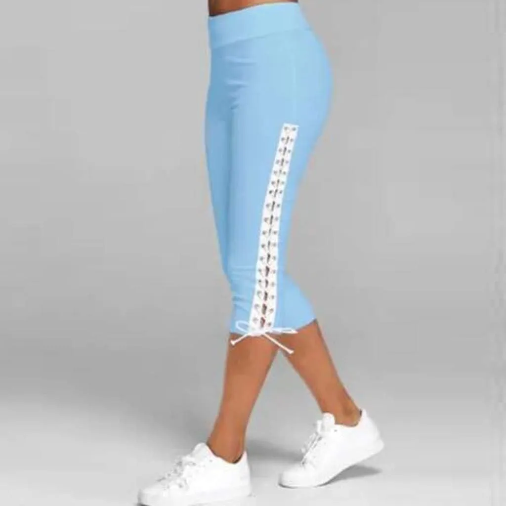 Fashion Women Solid Bandage Elastic Waist Cropped Trousers Casual Sweatpants Business Casual Maternity Clothes
