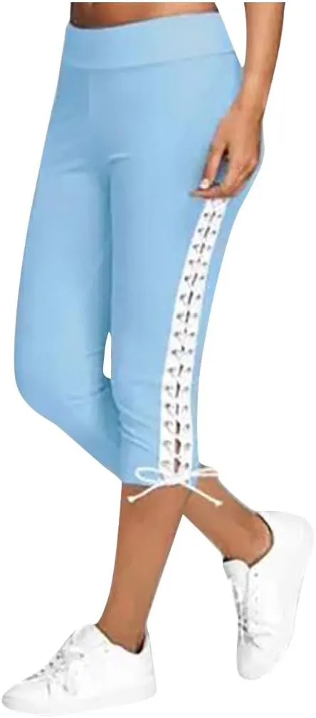Fashion Women Solid Bandage Elastic Waist Cropped Trousers Casual Sweatpants Business Casual Maternity Clothes