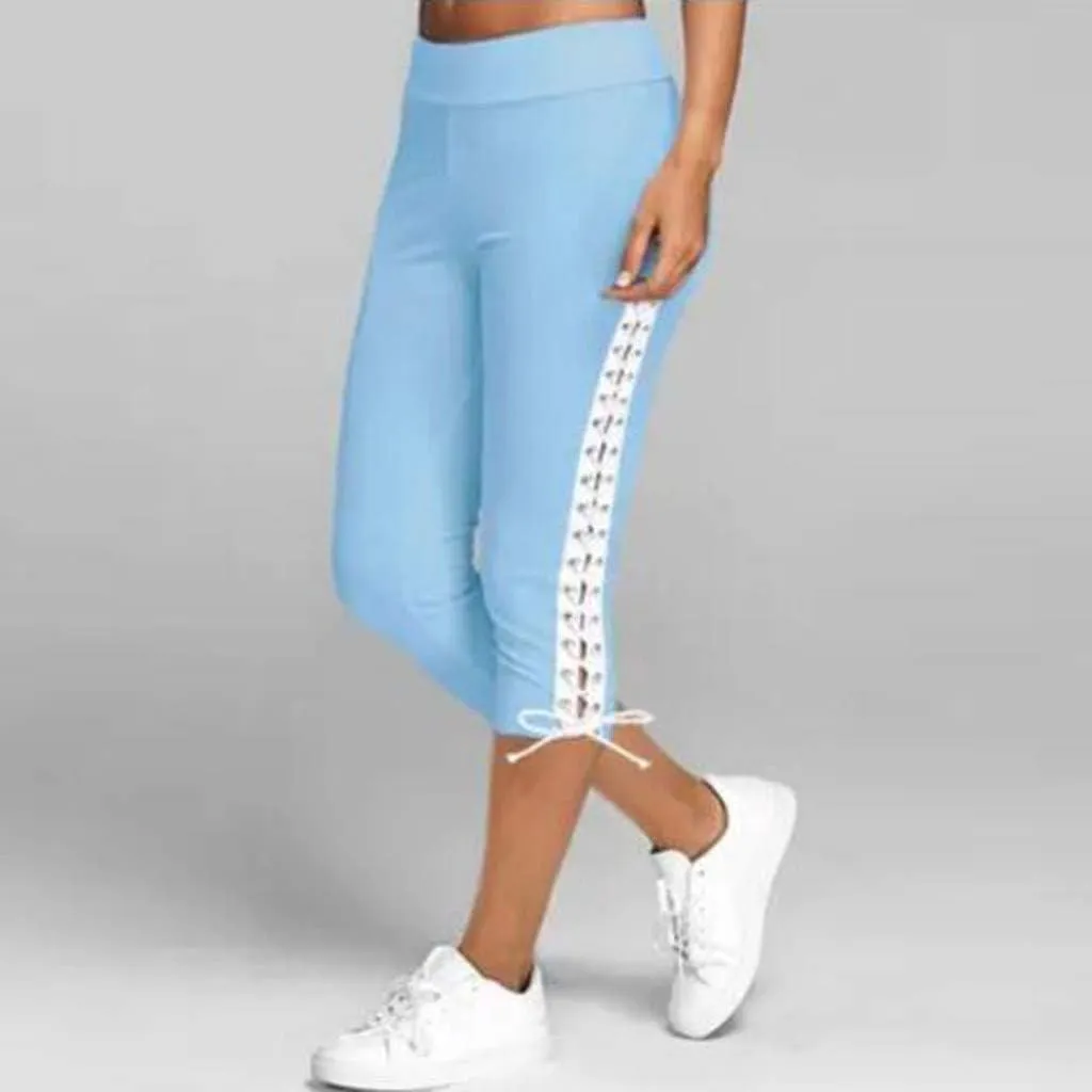 Fashion Women Solid Bandage Elastic Waist Cropped Trousers Casual Sweatpants Business Casual Maternity Clothes