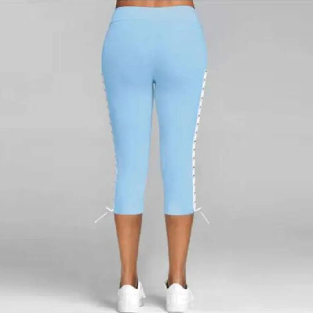Fashion Women Solid Bandage Elastic Waist Cropped Trousers Casual Sweatpants Business Casual Maternity Clothes