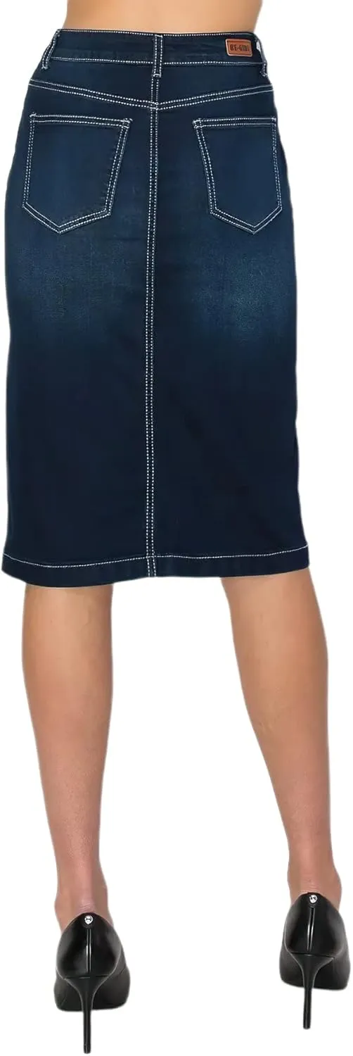 Fashion2Love Women's Juniors/Plus Size Middle - Length Stretch Denim Pencil Skirt (77247)