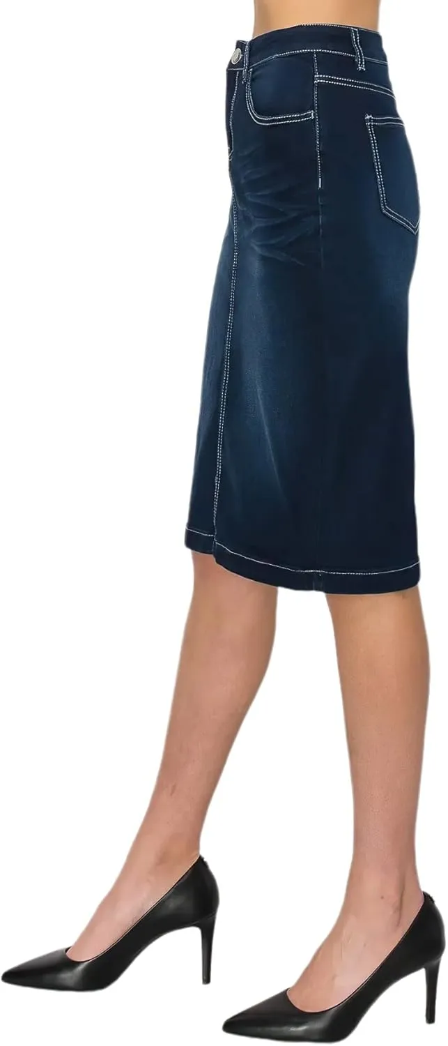 Fashion2Love Women's Juniors/Plus Size Middle - Length Stretch Denim Pencil Skirt (77247)