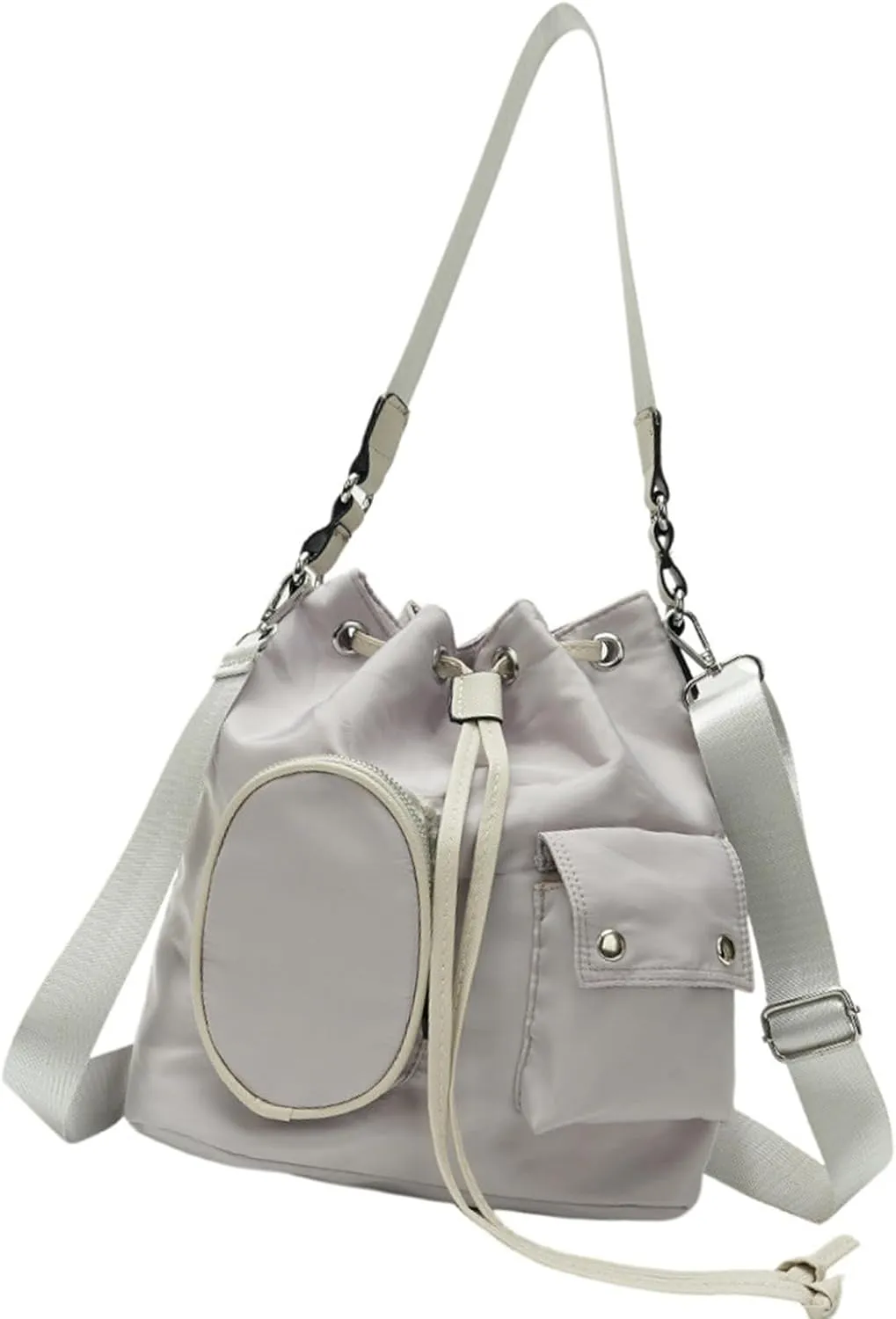 Fashionable Korean Styles Nylon Crossbody Bag with Drawstring for Women Large Capacity Bucket Bag Shoulder Handbag Purse