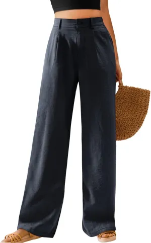 Feiersi Womens Casual Wide Leg Pants High Waisted Button Down Straight Long Trousers Palazzo Pants