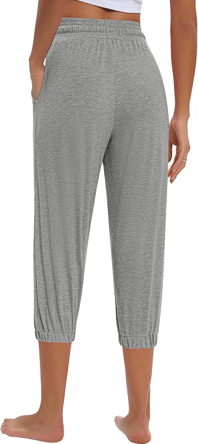 Ficerd 3 Pcs Women's Capri Sweatpants Joggers Summer Casual Sports Cropped Lounge Pants High Waisted Athletic with Pockets