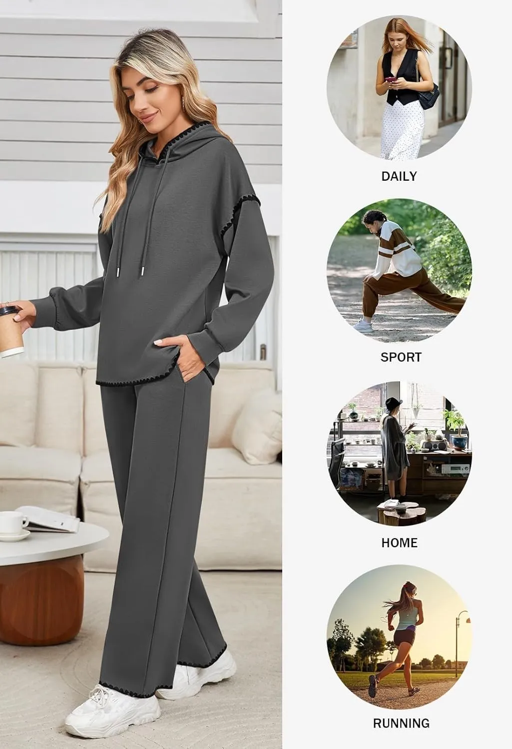 Fixmatti Women 2 Piece Outfits Hoodie Sweatsuit Long Sleeve Pullover Sweatshirt Matching Sweatpants Jogger Set