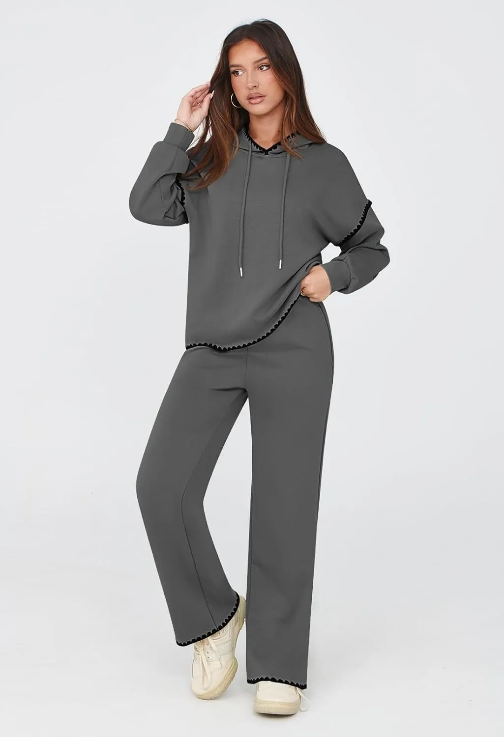 Fixmatti Women 2 Piece Outfits Hoodie Sweatsuit Long Sleeve Pullover Sweatshirt Matching Sweatpants Jogger Set