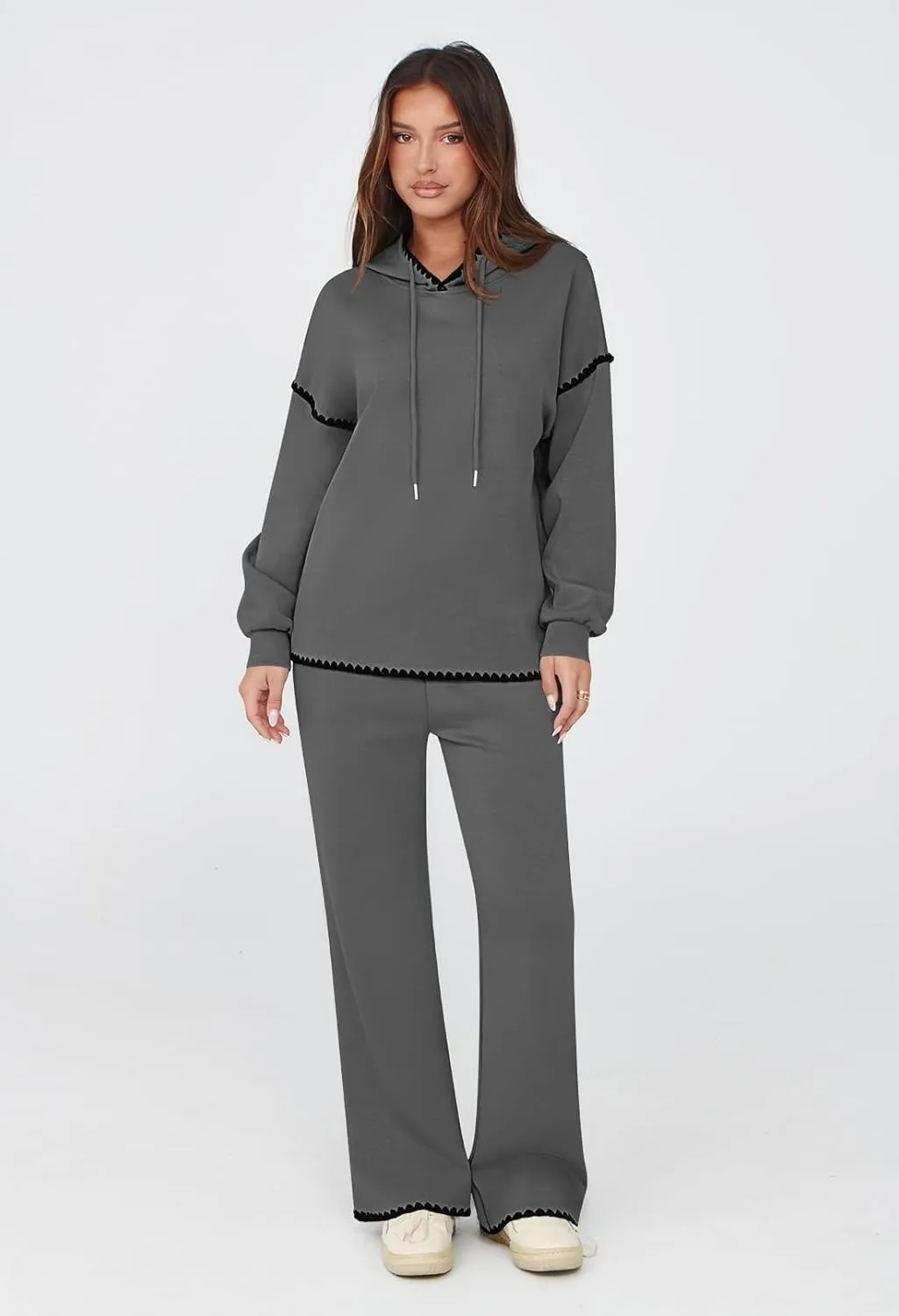 Fixmatti Women 2 Piece Outfits Hoodie Sweatsuit Long Sleeve Pullover Sweatshirt Matching Sweatpants Jogger Set