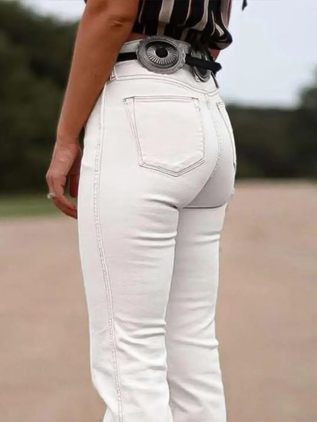 Flamingals Bootcut Pants for Women High Waist Casual Solid Stitch Detail Pants Without Belt