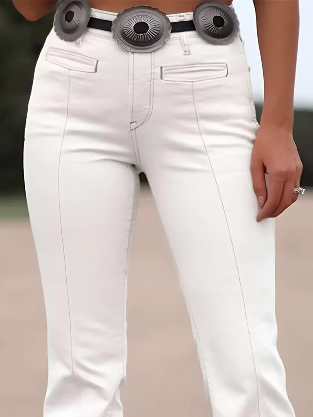 Flamingals Bootcut Pants for Women High Waist Casual Solid Stitch Detail Pants Without Belt