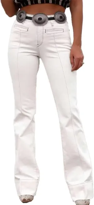 Flamingals Bootcut Pants for Women High Waist Casual Solid Stitch Detail Pants Without Belt