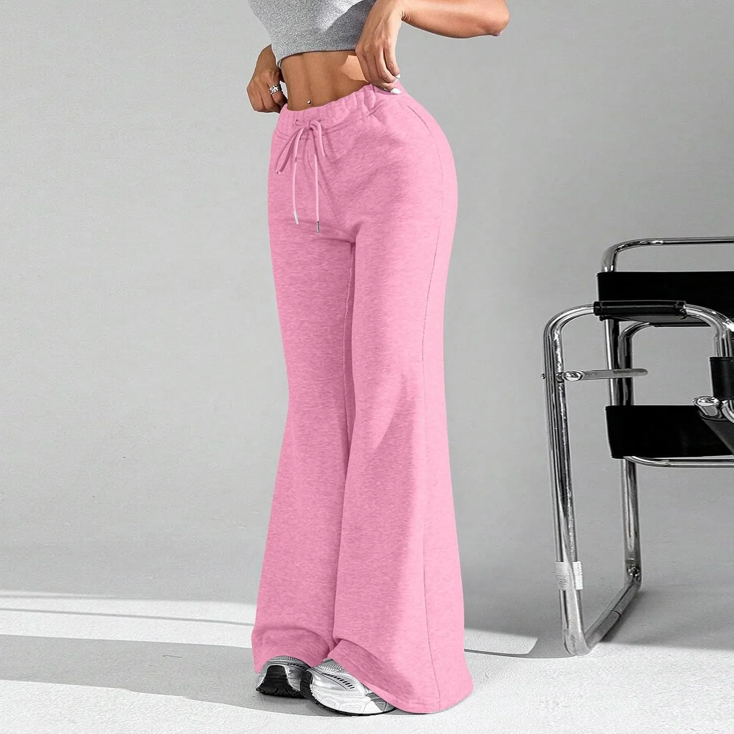 Flare Wide Leg Sweatpants Women Drawstring High Waisted Cotton Joggers Casual Flowy Bootcut Yoga Pants with Pockets