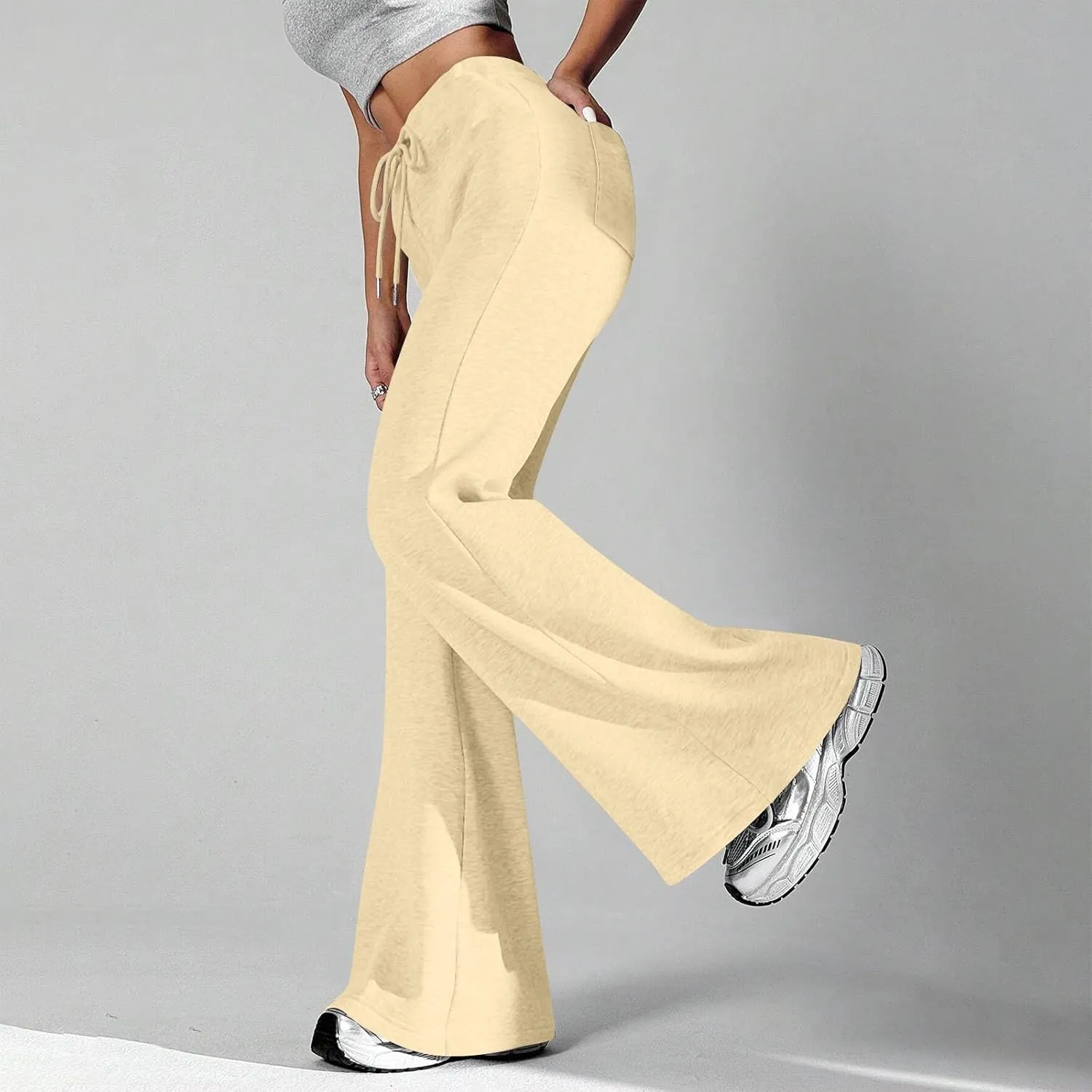 Flare Wide Leg Sweatpants Women Drawstring High Waisted Cotton Joggers Casual Flowy Bootcut Yoga Pants with Pockets