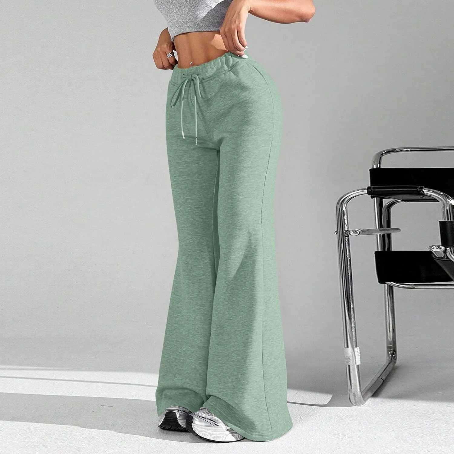 Flare Wide Leg Sweatpants Women Drawstring High Waisted Cotton Joggers Casual Flowy Bootcut Yoga Pants with Pockets