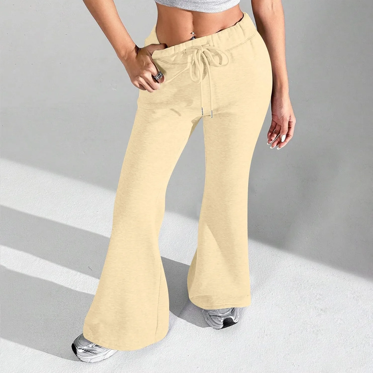 Flare Wide Leg Sweatpants Women Drawstring High Waisted Cotton Joggers Casual Flowy Bootcut Yoga Pants with Pockets