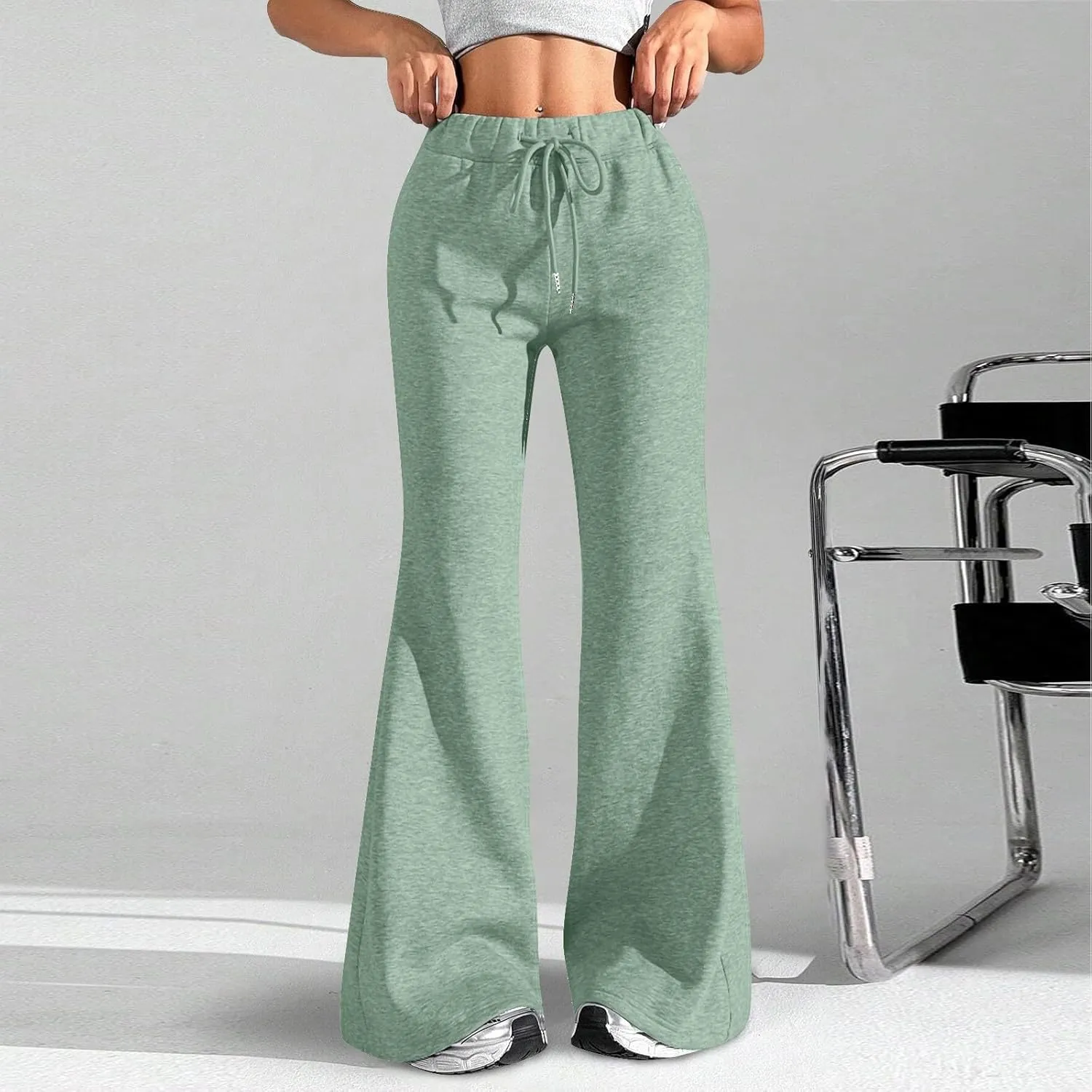 Flare Wide Leg Sweatpants Women Drawstring High Waisted Cotton Joggers Casual Flowy Bootcut Yoga Pants with Pockets