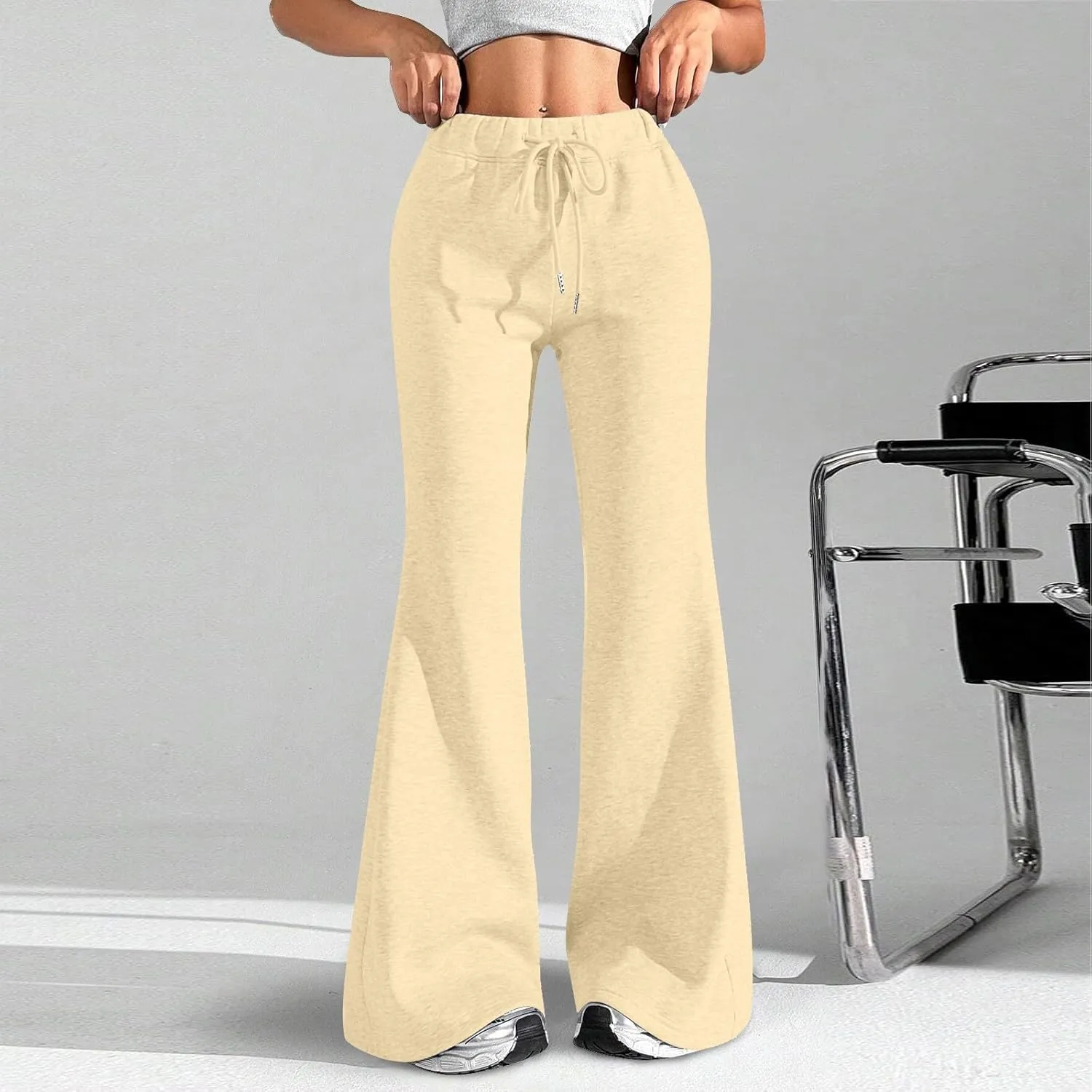 Flare Wide Leg Sweatpants Women Drawstring High Waisted Cotton Joggers Casual Flowy Bootcut Yoga Pants with Pockets