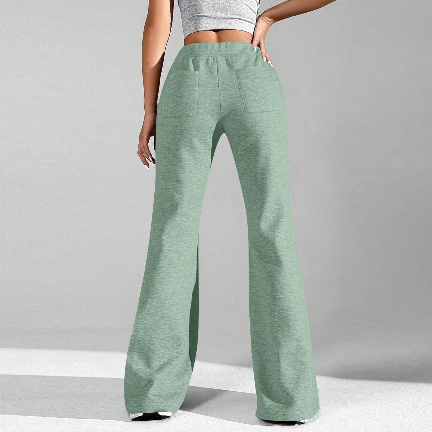 Flare Wide Leg Sweatpants Women Drawstring High Waisted Cotton Joggers Casual Flowy Bootcut Yoga Pants with Pockets