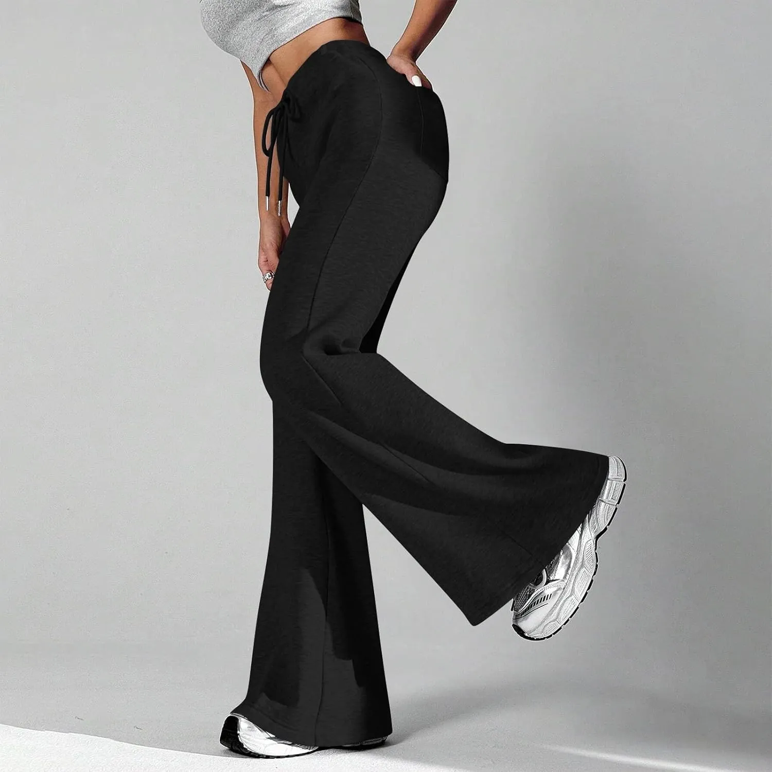Flare Wide Leg Sweatpants Women Drawstring High Waisted Cotton Joggers Casual Flowy Bootcut Yoga Pants with Pockets