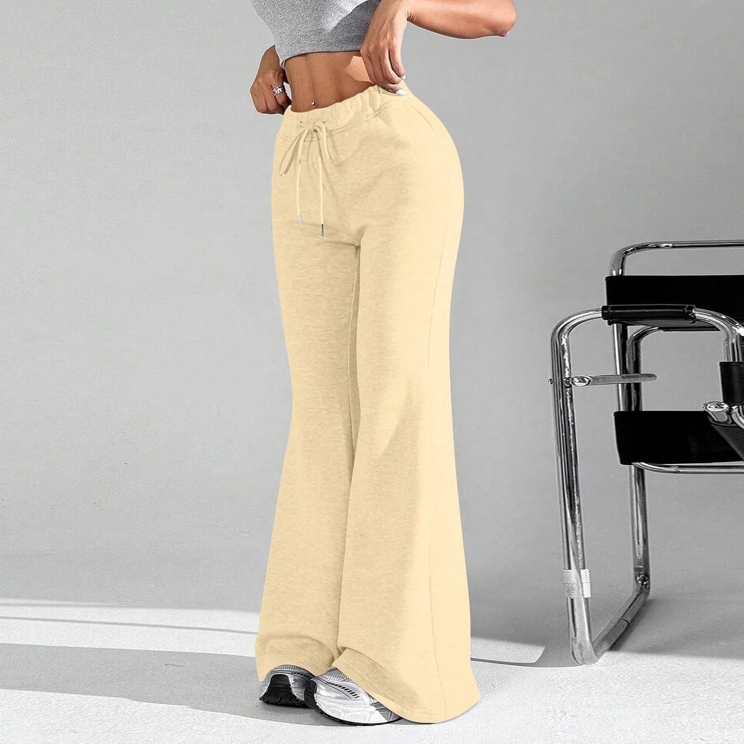 Flare Wide Leg Sweatpants Women Drawstring High Waisted Cotton Joggers Casual Flowy Bootcut Yoga Pants with Pockets