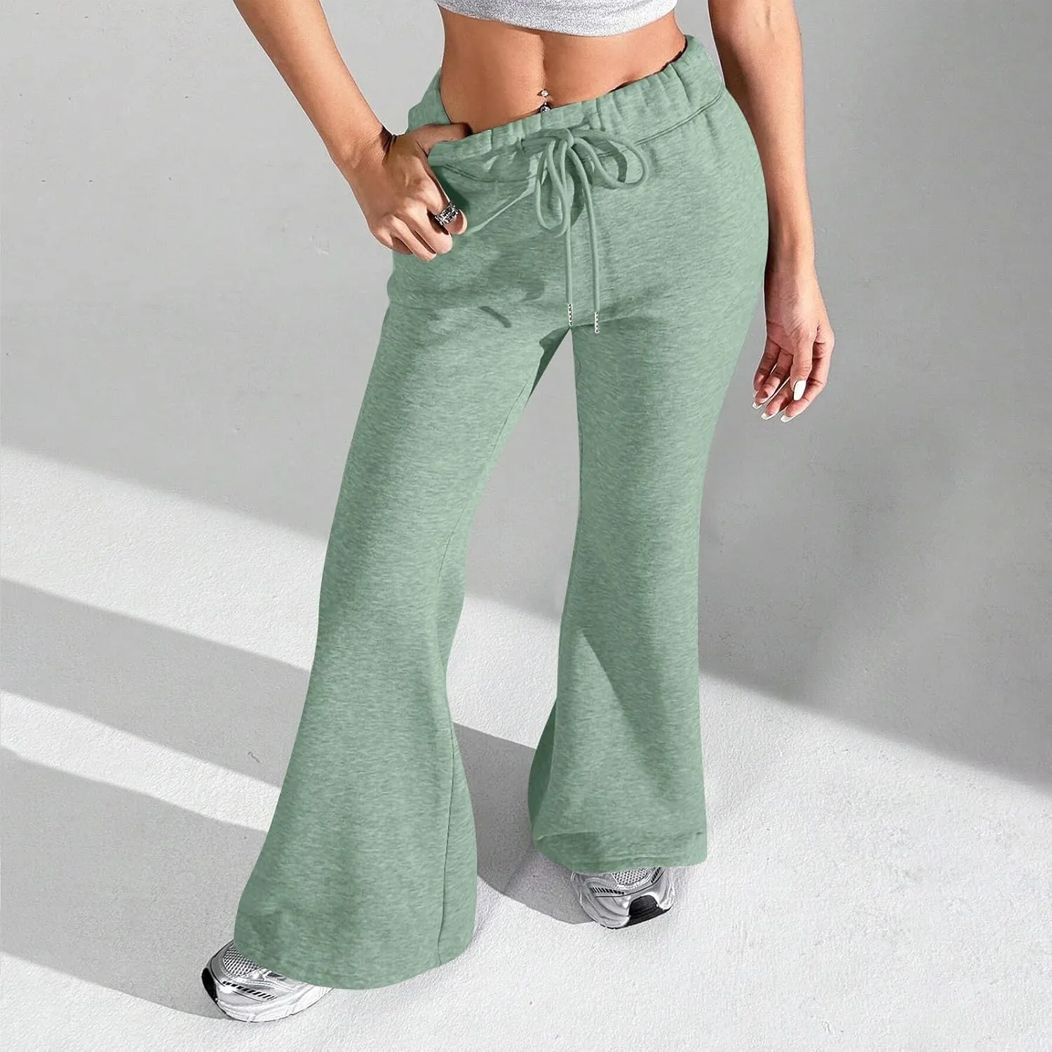 Flare Wide Leg Sweatpants Women Drawstring High Waisted Cotton Joggers Casual Flowy Bootcut Yoga Pants with Pockets