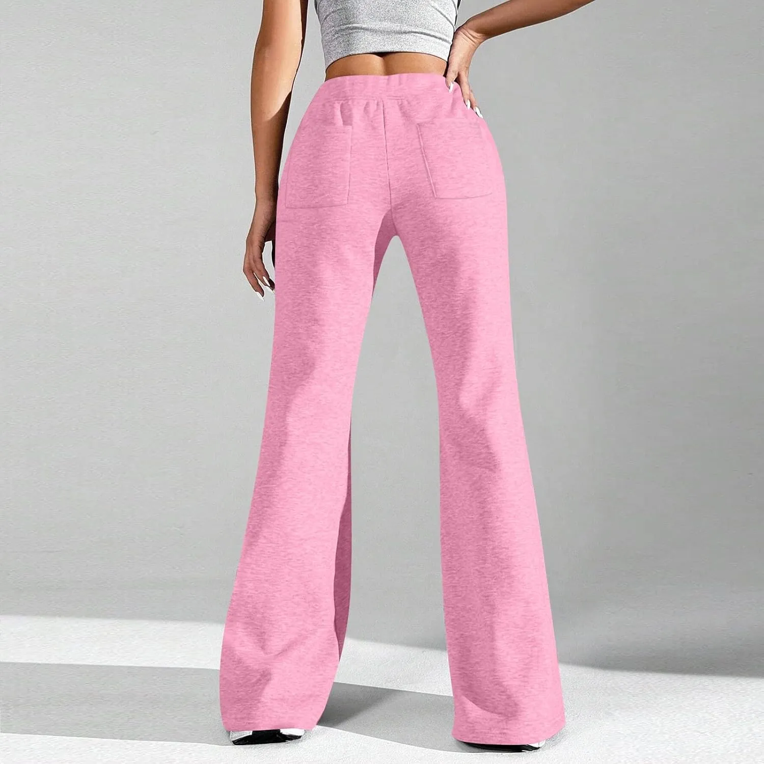 Flare Wide Leg Sweatpants Women Drawstring High Waisted Cotton Joggers Casual Flowy Bootcut Yoga Pants with Pockets