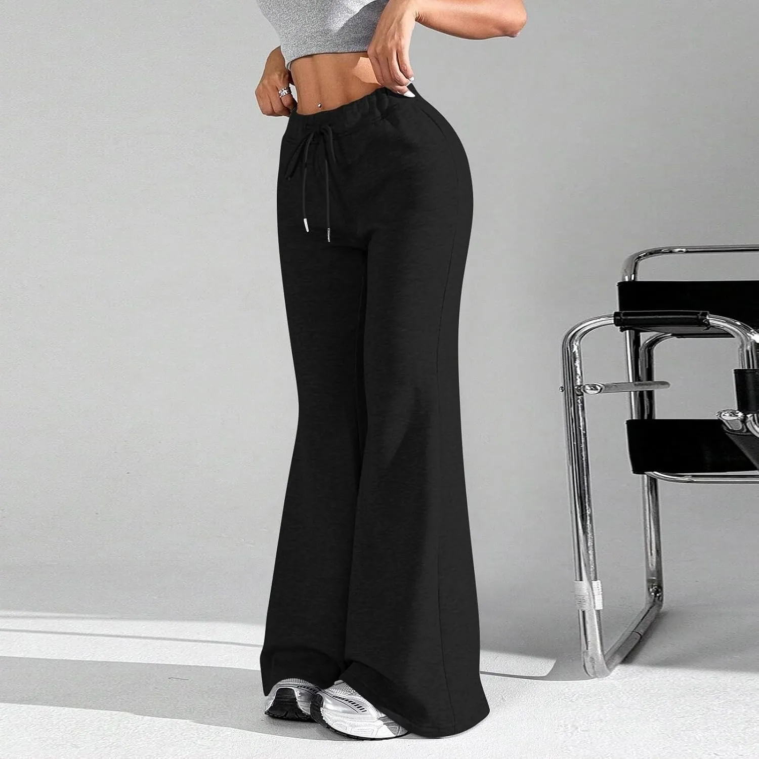 Flare Wide Leg Sweatpants Women Drawstring High Waisted Cotton Joggers Casual Flowy Bootcut Yoga Pants with Pockets