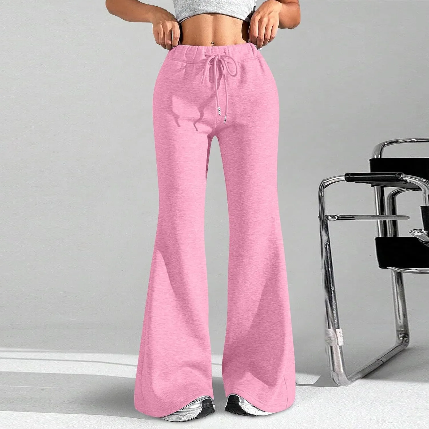 Flare Wide Leg Sweatpants Women Drawstring High Waisted Cotton Joggers Casual Flowy Bootcut Yoga Pants with Pockets