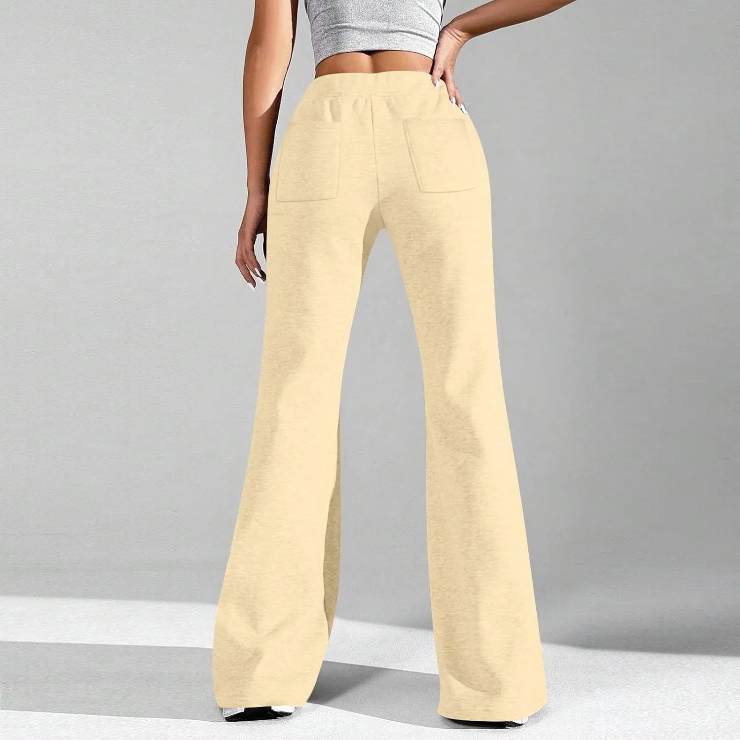 Flare Wide Leg Sweatpants Women Drawstring High Waisted Cotton Joggers Casual Flowy Bootcut Yoga Pants with Pockets