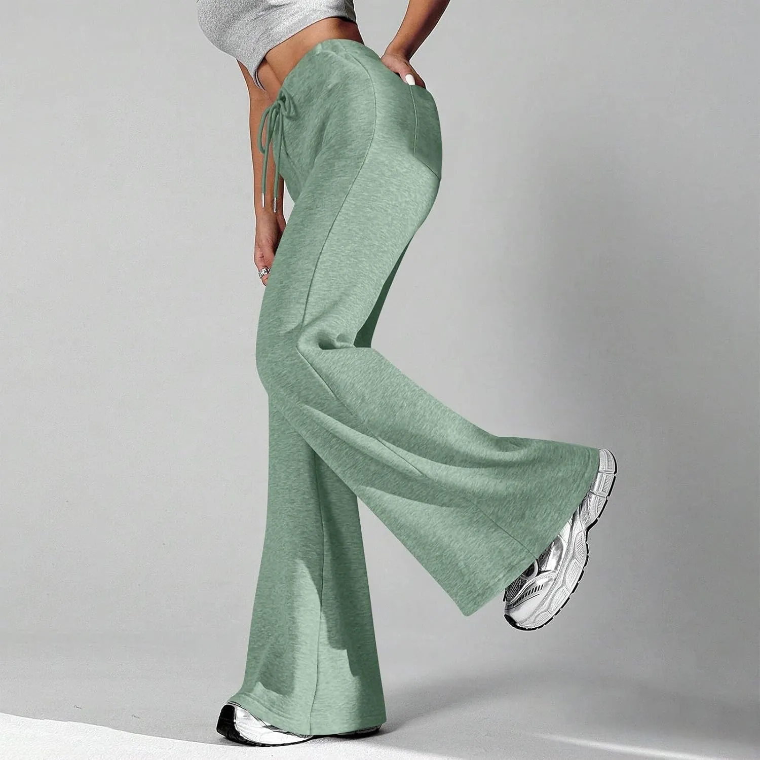 Flare Wide Leg Sweatpants Women Drawstring High Waisted Cotton Joggers Casual Flowy Bootcut Yoga Pants with Pockets