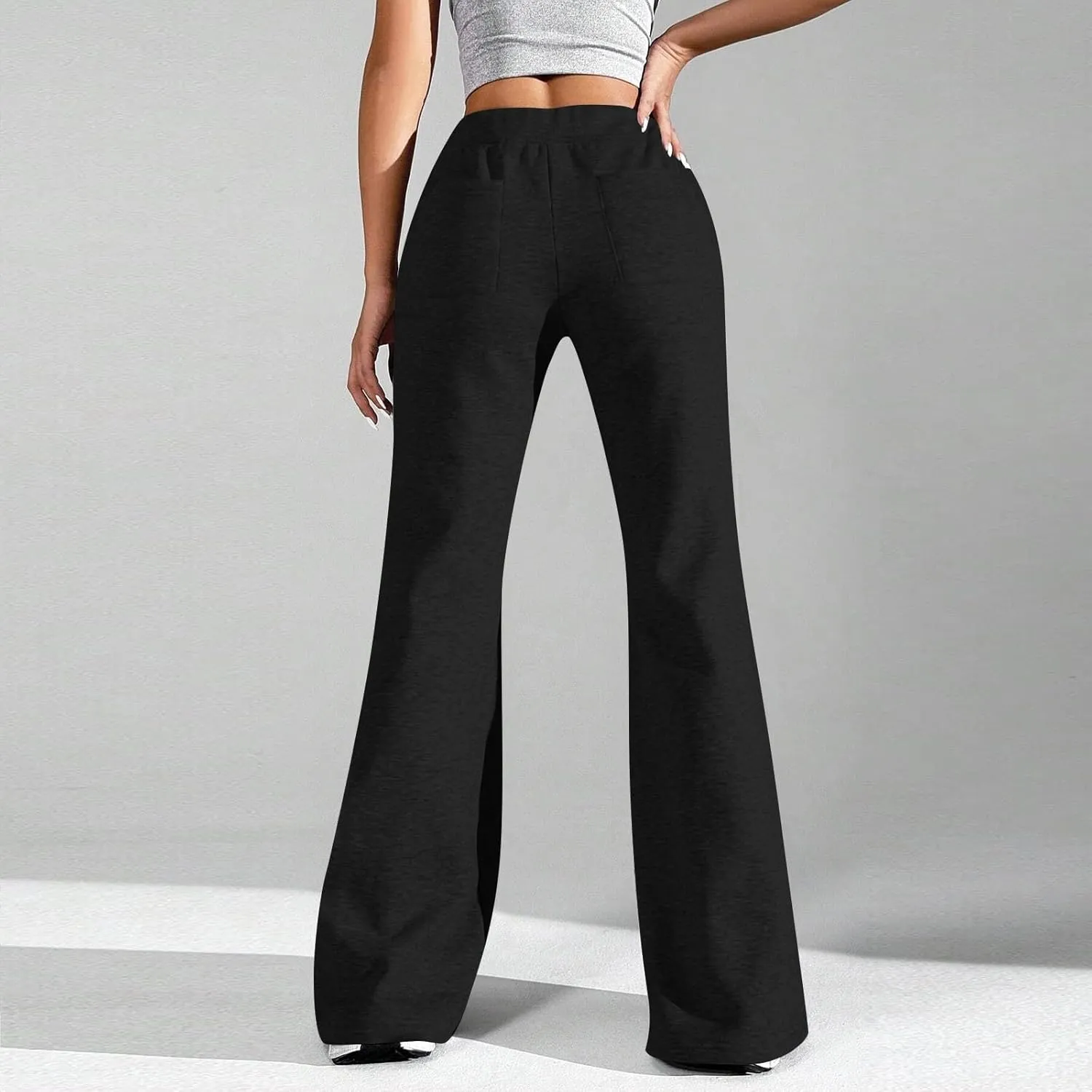 Flare Wide Leg Sweatpants Women Drawstring High Waisted Cotton Joggers Casual Flowy Bootcut Yoga Pants with Pockets