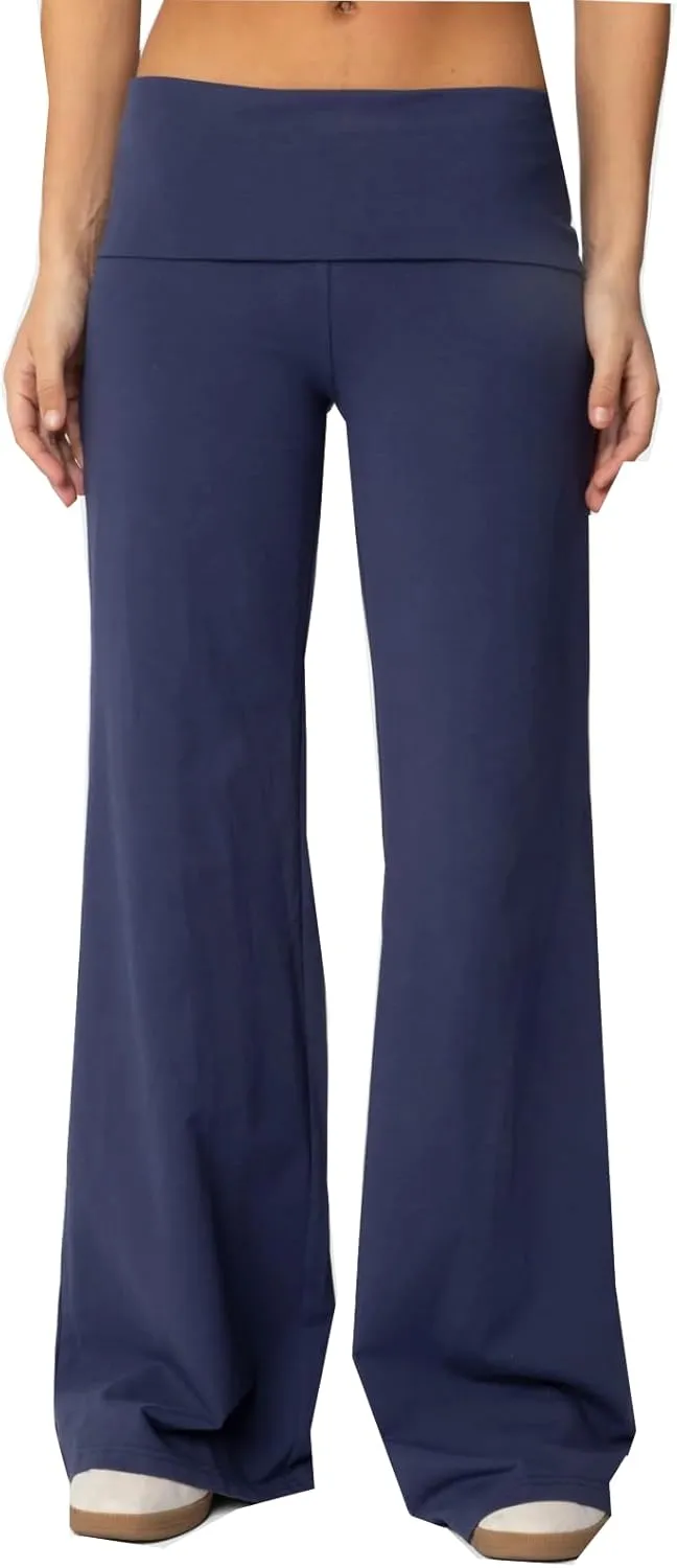 Flare Wide Leg Sweatpants Women Elastic Waist Stripe Ribbed Sweatpants Baggy Yoga Pants Lounge Pajama Flowy Pants