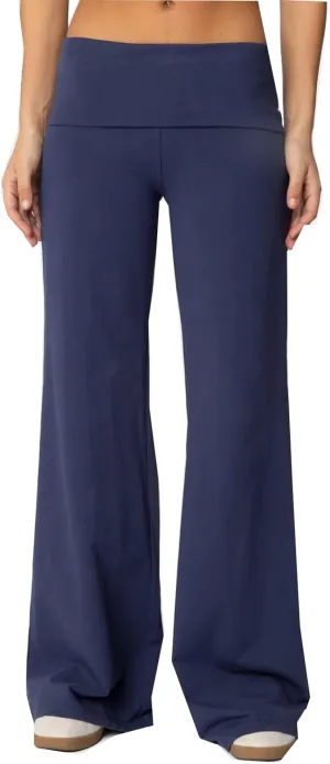Flare Wide Leg Sweatpants Women Elastic Waist Stripe Ribbed Sweatpants Baggy Yoga Pants Lounge Pajama Flowy Pants